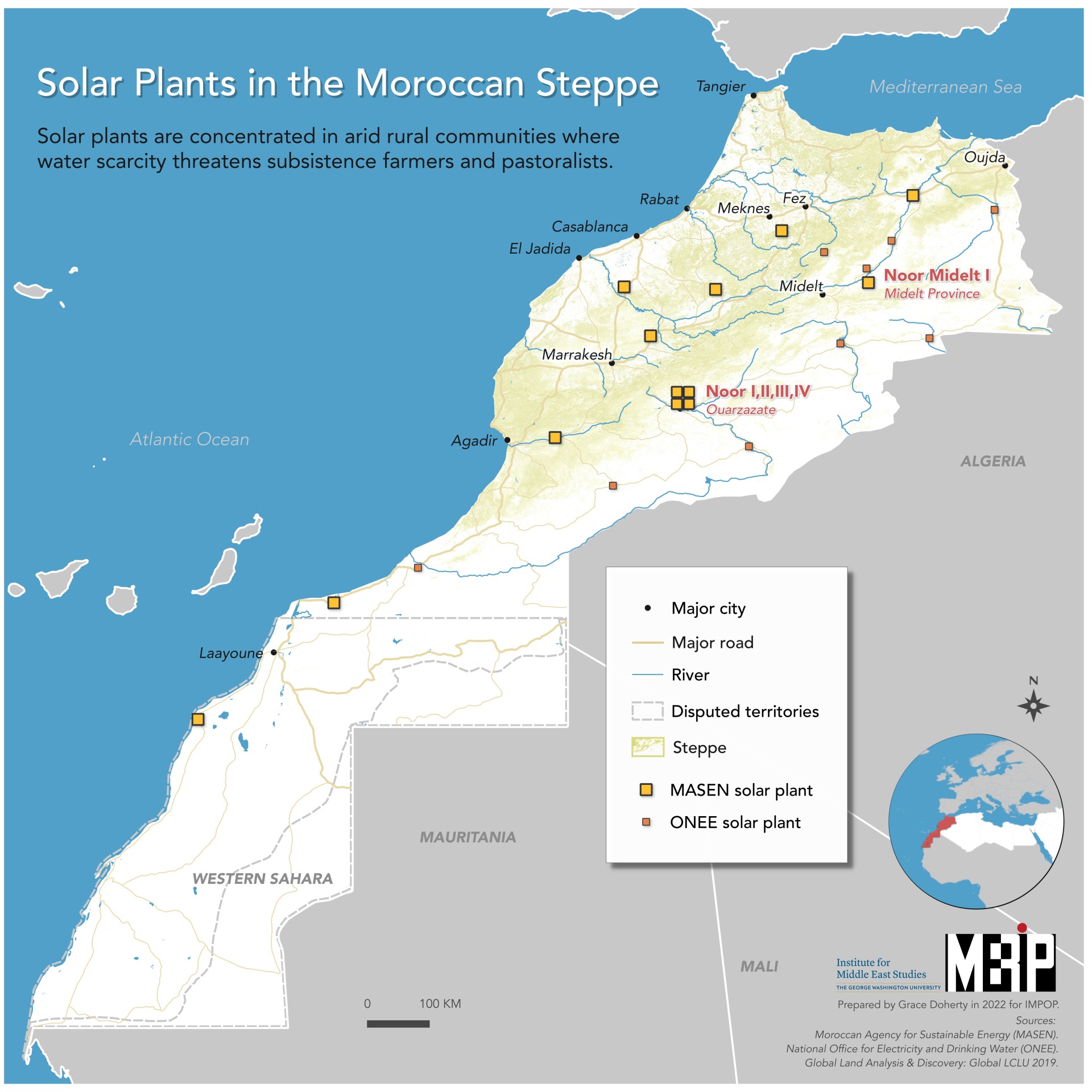 Map of solar energy projects in Morocco