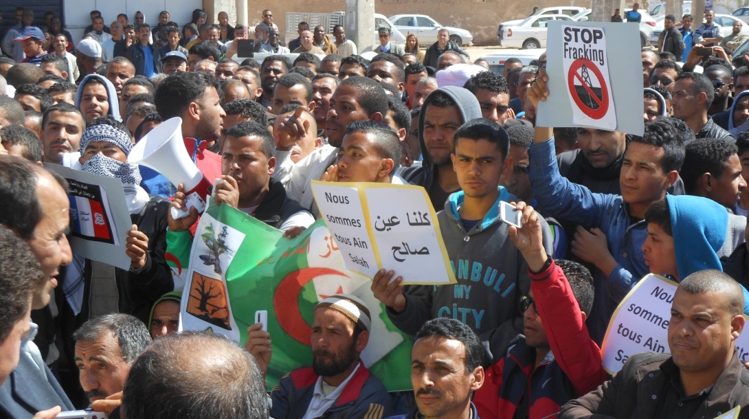 Rally against fracking organized by the unemployed movement and the anti-fracking coalition in Ouargla, Algeria, on March 13, 2015.