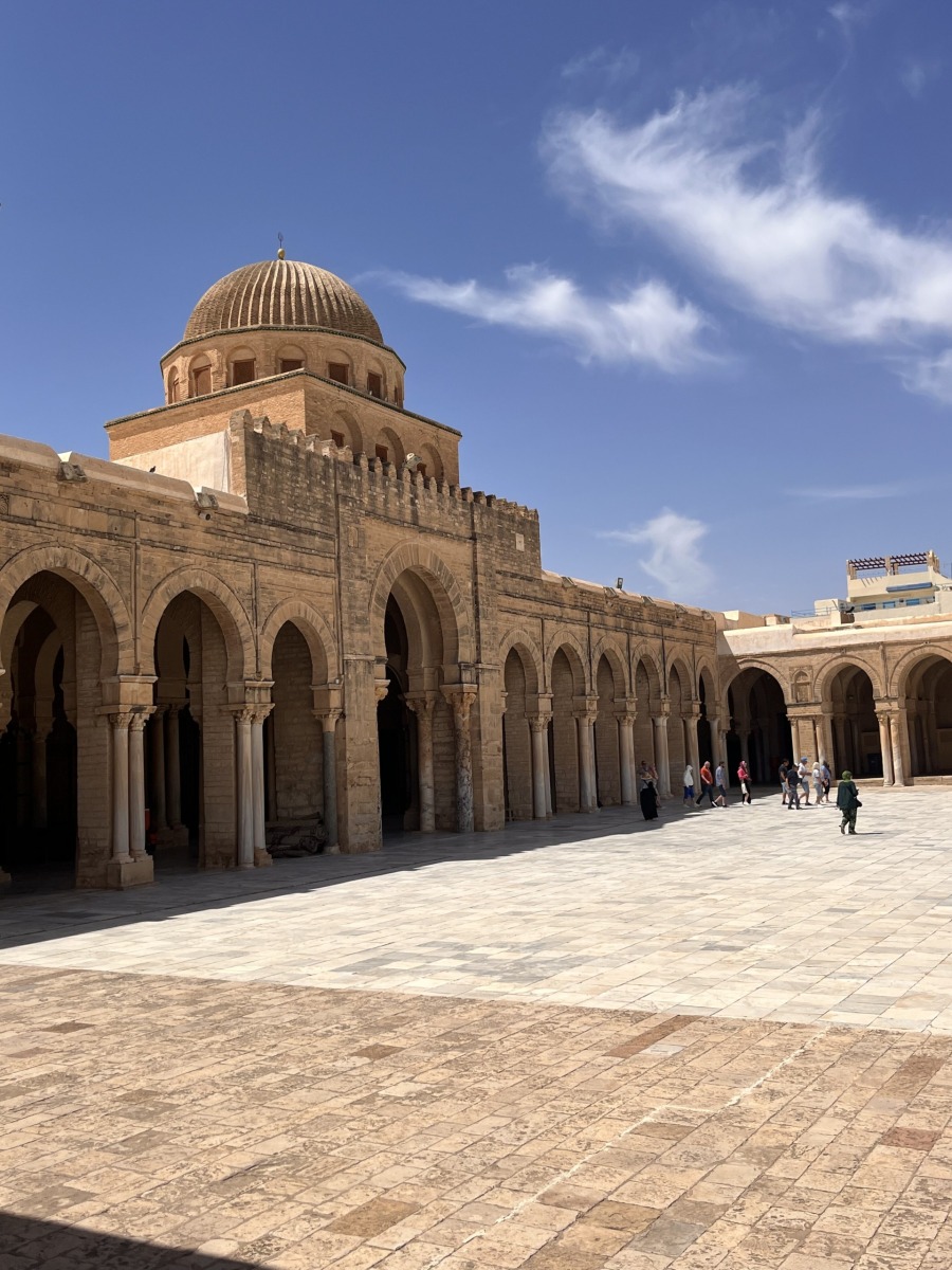 The decorative arches and dome of The Great Mosque in Al-Qairawan, Tunisia